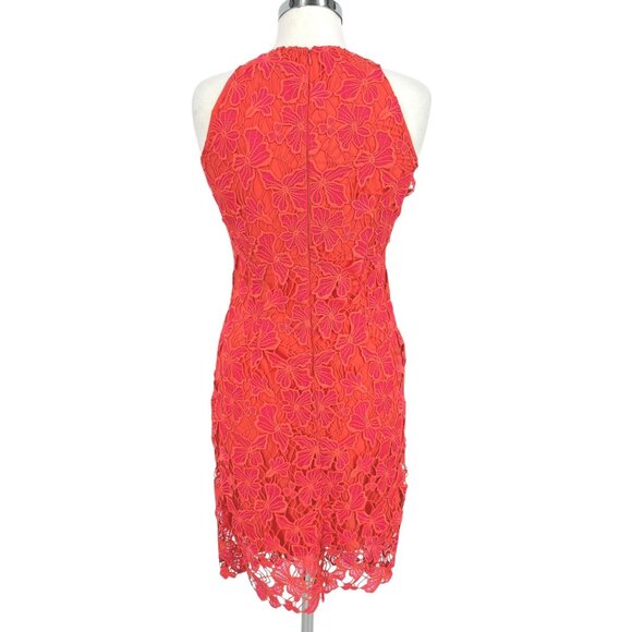Alexia Admor Reese Floral Lace Halter Dress Coral Pink Orange Size XS - Picture 7 of 13